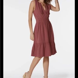 bobi Dusty Rose Midi Sleeveless retro Dress 100% cotton size Small